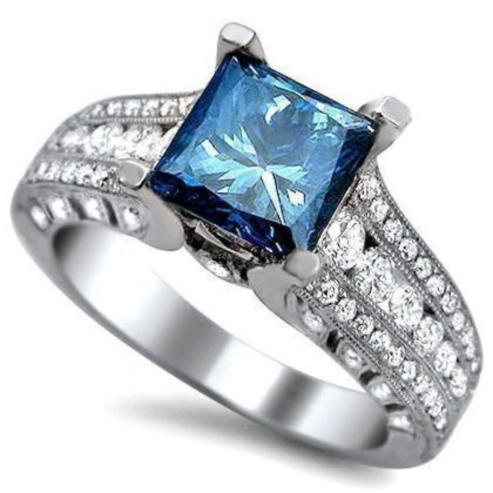 ⚡ Beauty Pure Blue Zircon Princess Cut Three Layer Cubic Rings Women, PD638